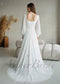 Elegant Flowy Chiffon Wedding Dress with Long Puffy Sleeve and Open Back