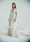 Floral A Line Wedding Dress with Flutter Sleeve and Open Back