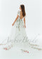 Floral A Line Wedding Dress with Flutter Sleeve and Open Back
