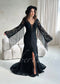 Bohemian Black Lace Wedding Dress with Fringe Sleeves