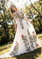 Colorful Floral A-Line Wedding Dress with Detachable Off-Shoulder Sleeves