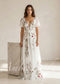 Floral A Line Wedding Dress with Flutter Sleeve and Open Back