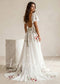 Floral A Line Wedding Dress with Flutter Sleeve and Open Back