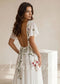 Floral A Line Wedding Dress with Flutter Sleeve and Open Back
