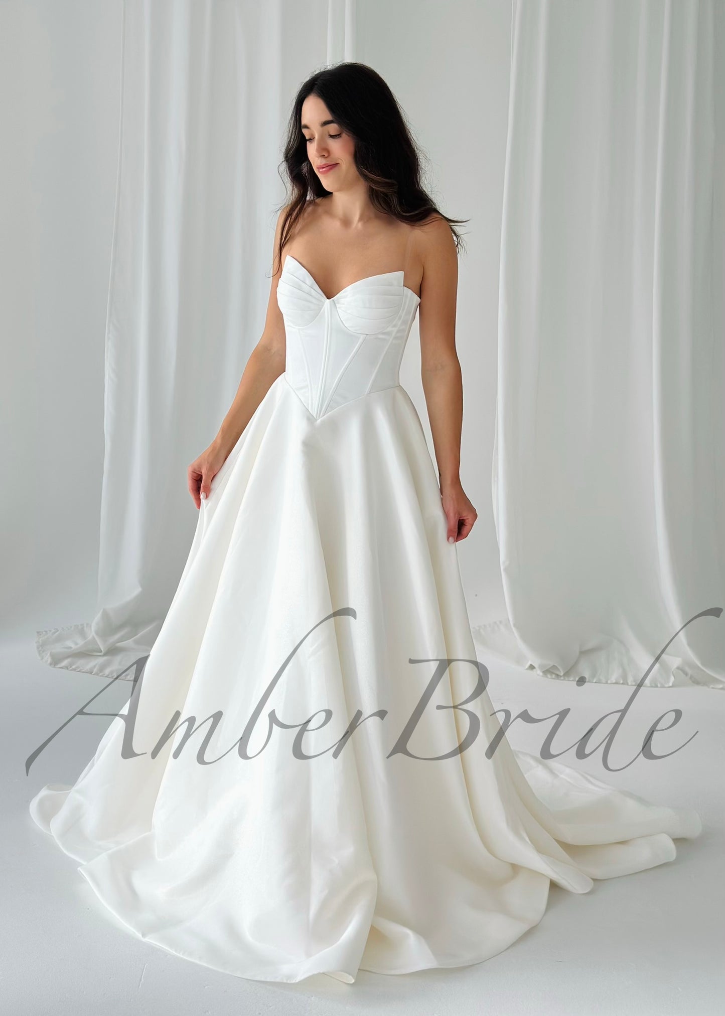 Shimmering Satin Wedding Gown with Sweetheart Neckline