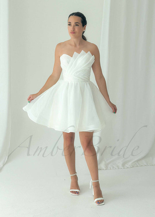 Exquisite Knee Length Organza Dress with Strapless Folded Design