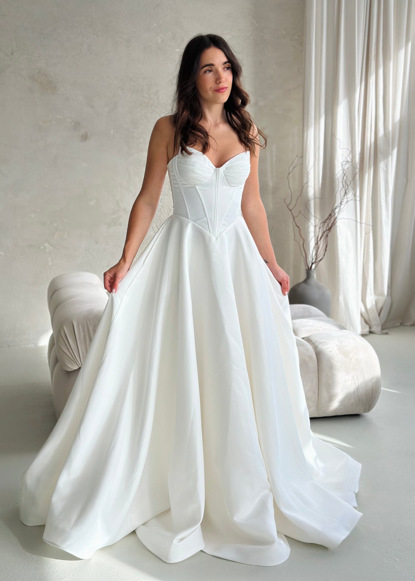 Shimmering Satin Wedding Gown with Sweetheart Neckline