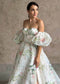 A-Line Organza Wedding Dress with Floral Paintings and Off-Shoulder Design