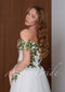 Fairy Off-Shoulder Tulle A-Line Wedding Dress with Green Ivy Leaf Embroidery and Corset Back