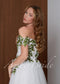 Fairy Off-Shoulder Tulle A-Line Wedding Dress with Green Ivy Leaf Embroidery and Corset Back