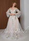 Fairy Off Shoulder Wedding Dress with Long Bell Sleeves and Colorful Floral Appliqué
