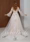 Fairy Off Shoulder Wedding Dress with Long Bell Sleeves and Colorful Floral Appliqué
