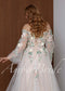 Fairy Off Shoulder Wedding Dress with Long Bell Sleeves and Colorful Floral Appliqué
