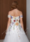Off-Shoulder Colorful Floral A-Line Wedding Dress with 3D Wildflower Embroidery