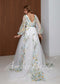 Fairy Tulle A-Line Wedding Dress with Pastel Wildflower Embroidery and Long Bishop Sleeves