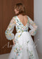 Fairy Tulle A-Line Wedding Dress with Pastel Wildflower Embroidery and Long Bishop Sleeves