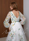 Fairy Tulle A-Line Wedding Dress with Pastel Wildflower Embroidery and Long Bishop Sleeves