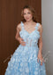 Blue Floral Midi Wedding Dress with 3D Flower Appliqué and Corset Bodice