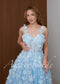 Blue Floral Midi Wedding Dress with 3D Flower Appliqué and Corset Bodice