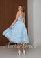 Blue Floral Midi Wedding Dress with 3D Flower Appliqué and Corset Bodice