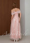 Blush Pink Sparkle Wedding Dress with Off Shoulder Sleeves and Corset Back