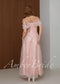 Blush Pink Sparkle Wedding Dress with Off Shoulder Sleeves and Corset Back