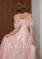 Blush Pink Sparkle Wedding Dress with Off Shoulder Sleeves and Corset Back
