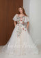 Colorful Floral Wedding Dress with Flutter Sleeves, A-Line Tulle Boho Embroidered