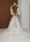 Colorful Floral Wedding Dress with Flutter Sleeves, A-Line Tulle Boho Embroidered