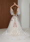 Colorful Floral Wedding Dress with Flutter Sleeves, A-Line Tulle Boho Embroidered