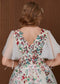 Colorful Floral Wedding Dress with Flutter Sleeves, A-Line Tulle Boho Embroidered