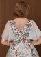 Colorful Floral Wedding Dress with Flutter Sleeves, A-Line Tulle Boho Embroidered