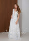 Blue Floral A-Line Wedding Dress with Embroidered Flowers and Open Back
