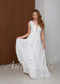 Blue Floral A-Line Wedding Dress with Embroidered Flowers and Open Back