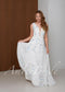Blue Floral A-Line Wedding Dress with Embroidered Flowers and Open Back
