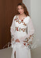 Goddess Chiffon Wedding Dress with Long Bell Sleeves and Floral Embroidery