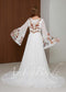 Goddess Chiffon Wedding Dress with Long Bell Sleeves and Floral Embroidery