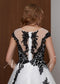 Black Lace Wedding Dress, A-Line Tulle Gothic Bridal Gown with Cap Sleeves and Long Train