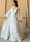 A-Line Organza Wedding Dress with Floral Paintings and Long Sleeves