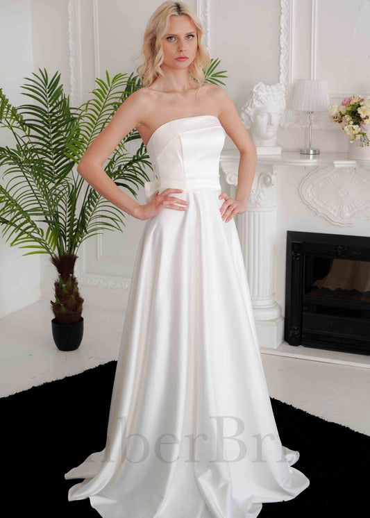 Classic A-Line Satin Wedding Dress with Strapless Straight Neckline