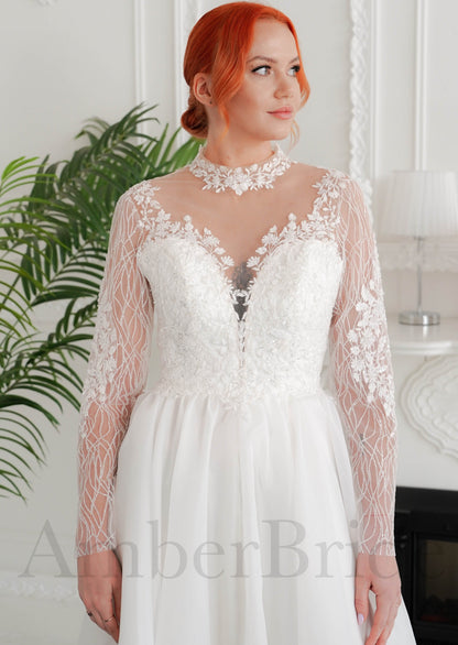 STOCK SELL-OUT: Romantic A Line Organza Wedding Dress with Floral Design