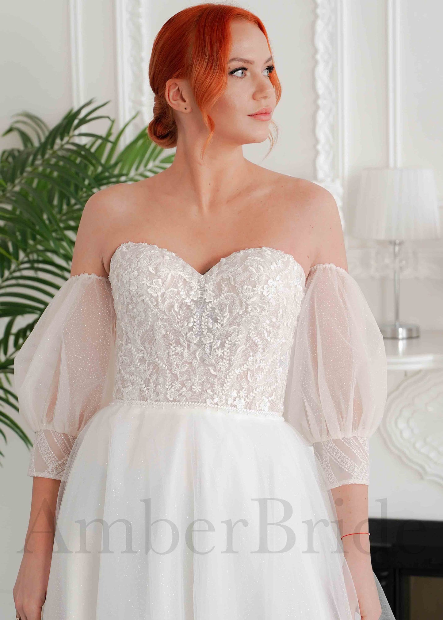 Floral A-Line Tulle Wedding Dress with Strapless Sweetheart Neckline