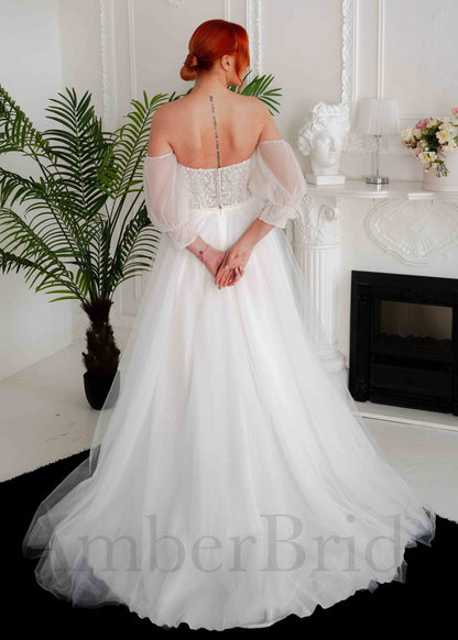 Floral A-Line Tulle Wedding Dress with Strapless Sweetheart Neckline