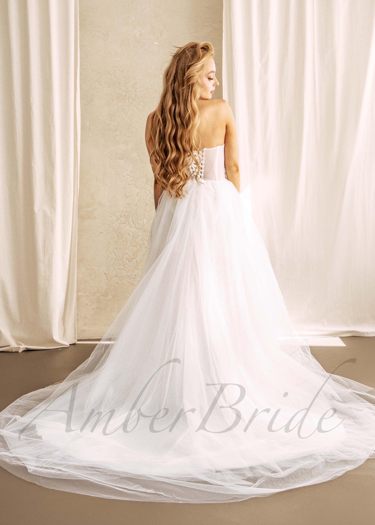 Romantic A Line Wedding Dress with 3D Flowers and High Slit