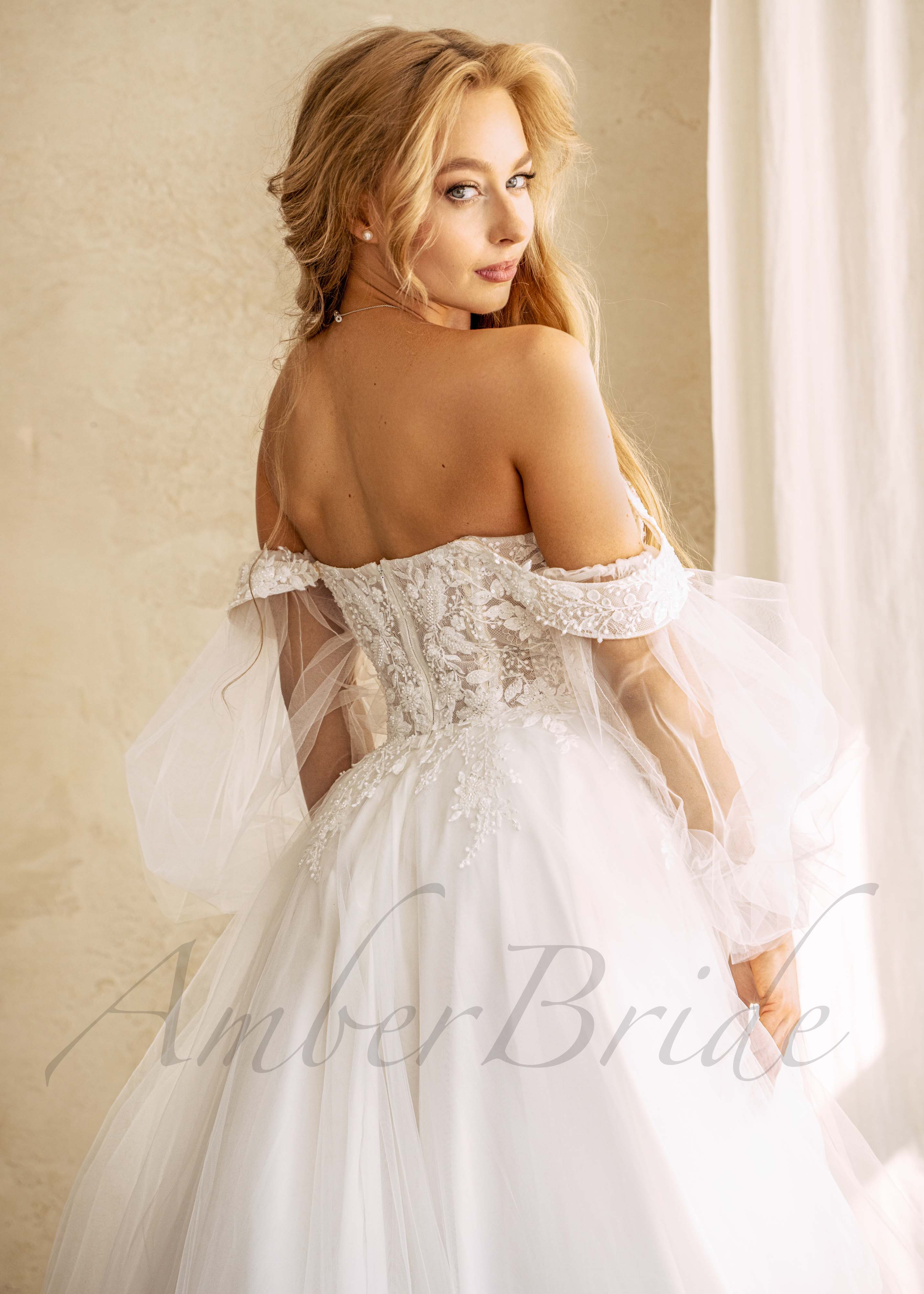 Puffy off the shoulder wedding dress best sale