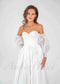 Classic A-Line Satin Wedding Dress with Detachable Long Puffy Sleeves and Slit