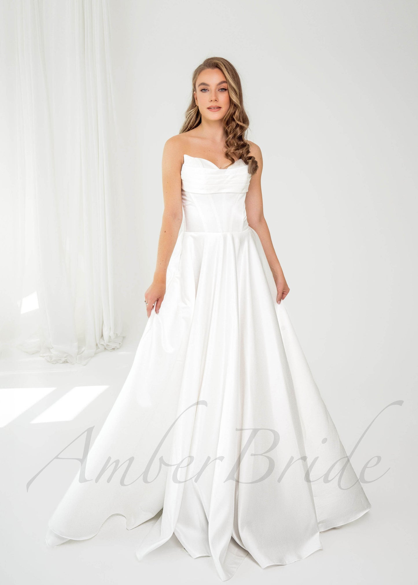 Exquisite A Line Satin Wedding Dress with Strapless Bodice