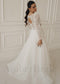 Rustic A Line Organza Wedding Dress with Long Sleeve and Corset