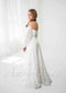 Exclusive A Line Glittery Tulle Wedding Dress with Long Puffy Sleeve