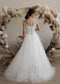 Boho A-Line Tulle Wedding Dress with Floral and Illusion Design